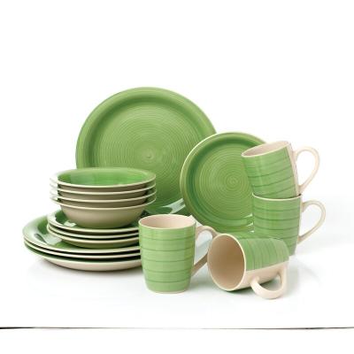 China Factory Supply Viable 16 Pieces Contemporary Hand Painted Porcelain Tableware Luster Green Color Sets Ceramic Dinner Set for 4 People for sale