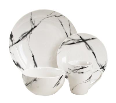 China Marble design 16pcs factory price porcelain dish and bowl viable popular ceramic dinner set tableware in china for sale