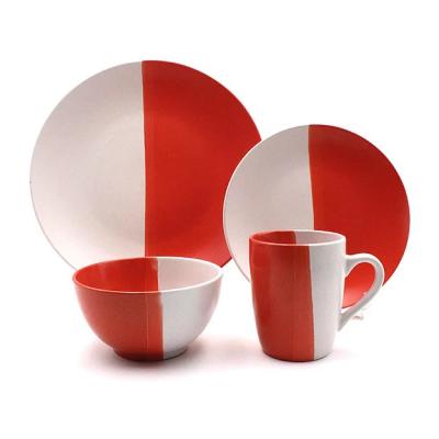 China Hot Selling Wholesale Dinner Set Viable Porcelain Half Color Ceramic Dinnerware Set for sale