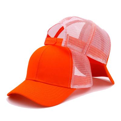 China COMMON Orange Trucker Hat Structured 6 Panel Blank High Quality Trucker Hat Cap For Men for sale