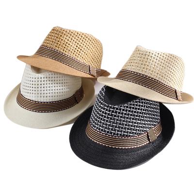 China High Quality Kids Straw Fedora Hat Two Tone Image Straw Panama Hat Kids Fedora Hat for sale