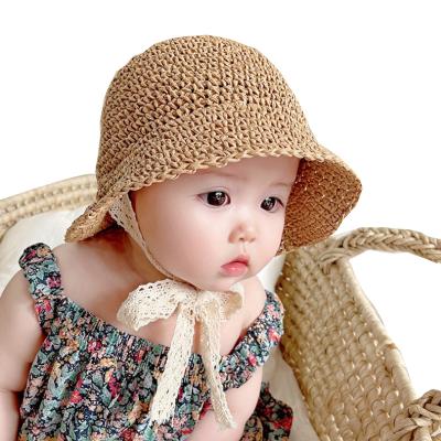 China Lovely Infant Image Straw Hat Summer Beach Straw Hat Sun Protection Foldable Toddler Hat Straw for sale