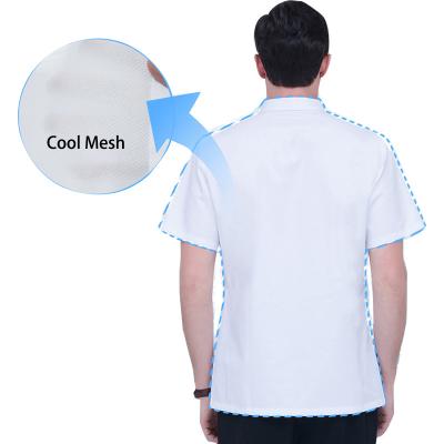 China Summer Mesh Back Chef Jacket Kitchen Cool Shorts Sheaths Chef Coats With Mesh Underarms for sale