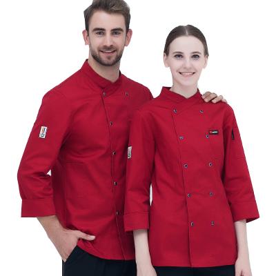 China Kitchen Buttons Restaurant Uniforms Chef Jacket Red Chef Jacket Round Chef Jacket Women for sale