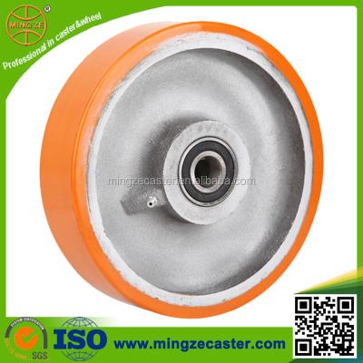 China PU Mold On Industrial Heavy Duty Cast Polyurethane Cast Iron 200mm Trolley Wheels for sale