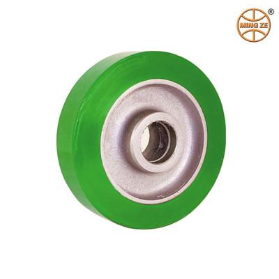 China Mingze Flat Free Elastic PU 125/150/160/180/200*50 mm Cast Iron Hun Caster Wheel /Equipment/Material Handling Wheel/Heavy Duty Wheel for sale