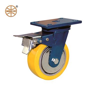 China Construction material shops Mingze heavy duty high quality PU on cast iron caster for material handling of aircraft port maintenance/In factory for sale