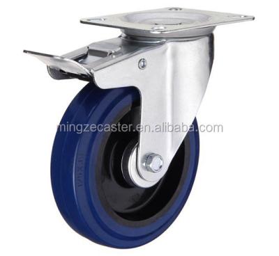 China Blue Rubber Wheel European Type Industrial Elastic Rubber Casters Wheel for sale