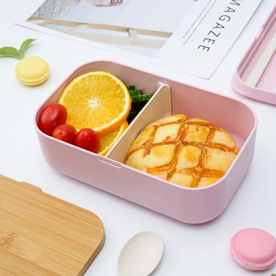 China Microwavable Bamboo Fiber Lid Bento Lunch Box Bamboo Storage Container with Knife, Fork and Spoon for sale