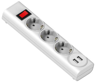 China 10A 250V Euro Residential / General Purpose 3 Strip Socket Outlet With 2 Port USB for sale