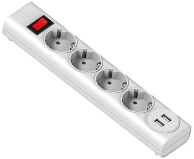 China 10A 250V Euro Residential / General Purpose 4 Strip Socket Outlet With 2 Port USB for sale