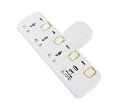 China Universal 13A 250V 3250W 3 T-Shape Residential/Multi-Purpose Strip Multi Plug Adapter with 2 USB Ports for sale