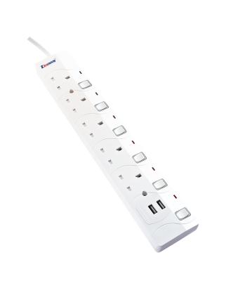 China Residential/General Purpose 5-Gang UK 13A With 2 USB Switched Electric Power Extension Socket With Extension Outlet for sale