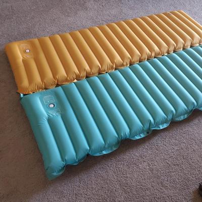 China 40D Nylon Thickness Inflatable Sleep Pad With Built-in Pump Most Comfortable Camping Mattress For Backpacking Compact Lightweight for sale