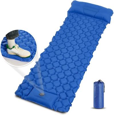 China 40D Nylon Sleep Inflator Pad For Sleep Camping Ultralight Mat With Built In Foot Pump Thickness 2.4 Inch Air Mattress With Pillow for sale