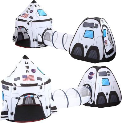 China Easy Set Up 3 in 1 Pop Rocket Ship Play Tent White with Indoor Outdoor Playhouse Kids Tunnel and Spaceship Tent Set for sale