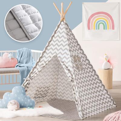 China Soft Toy Teepee Tent Kids Foldable Play Tent for Gray Canvas Teepee Portable Playhouse Outdoor Indoor for sale