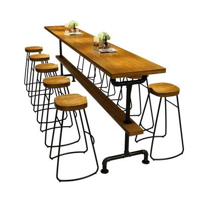 China (Other) High wrought iron bar table chair home restaurant western bar adjustable industrial solid wood table for sale