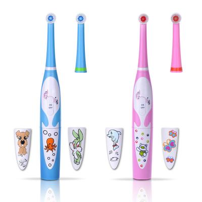 China Portable Cute Cartoon Brush Children's Electric Toothbrushes Battery Operated Sonic Electric Toothbrush for Kids with 2pcs Replacement Heads for sale