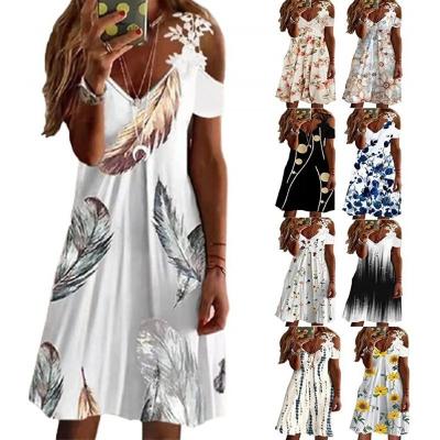 China 2022 summer new European and American popular border washable Amazon printing lace V-neck ladies strapless suspender skirt for sale