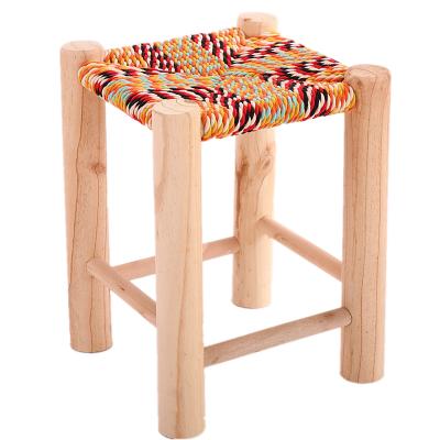 China Applicable in durable and beautiful high quality of four seasons cotton solid wood rope woven square stool new household rope woven wooden stool for sale