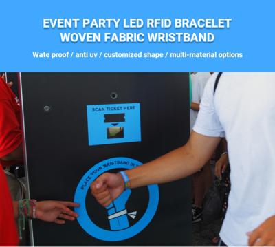 China Waterproof / Waterproof Theme Party Led Rfid Reusable Fabric Woven Wristband Flash Light Customized Wristband for sale