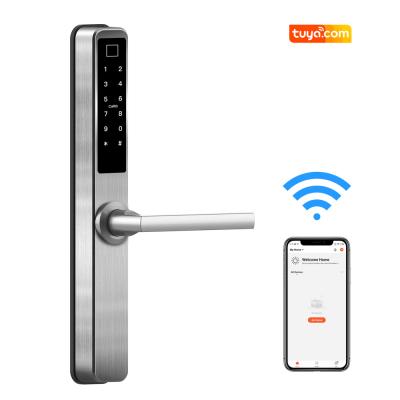 China Tuya Aluminum Mobile APP Door Fingerprint Door Lock Smart IC Card Open Home Security Lock Password Door Lock for sale