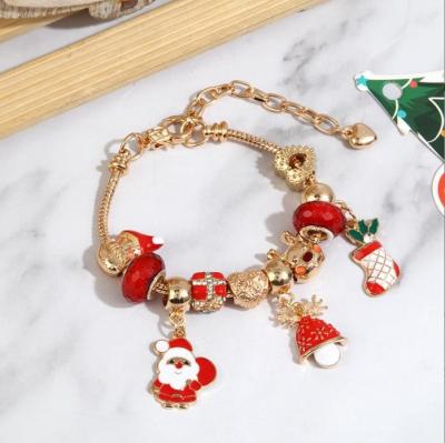 China European-American Santa Claus Charm Bracelet Bangles For Xmas Bracelet Jewelry Alloy Christmas Tree Gifts for sale