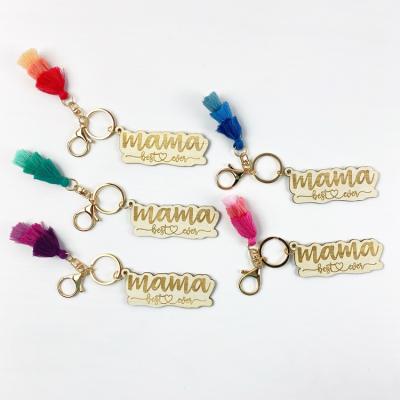 China Wooden Key Chain For Mother's Day 2022 Monogram Wooden Wholesale High Quality Mom Key Chain With Tassels for sale