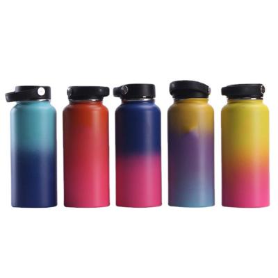 China New Stainless Steel Large Capacity Travel Viable Outdoor Cup Straw Water Bottles Sports Gradient Color Space Pot Pot for sale