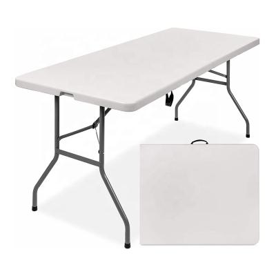 China Blow Molding Modern Folding Plastic Serving Table, Fold-in-Half Portable Plastic Picnic Party Dining Camp Table for sale