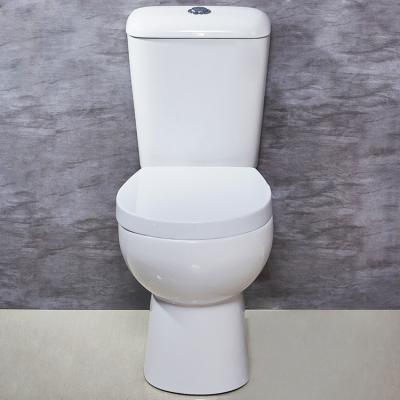 China Wholesale HILITE Double-Flow Glazed White Ceramic Round Shaped Two Piece Floor Standing Toilet WC Sanitary Ware Guangdong Toilet Watermark for sale