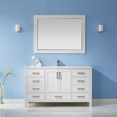 China New HILITE Modern Design Modern Bathroom Vanity Cabinet Floor Standing Solid Wood Bathroom Vanity Cabinet With Sink for sale