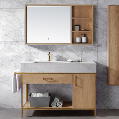 China HILITE Modern Factory Directly Sell Modern Combined Furniture Gold Home Use Style Bathroom Mirror Sink Cabinet for sale