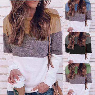 China Breathable Blouse Women Tops Long Sleeves Color Block Plus Size Solid Color Casual O-Neck Knitted Tops for sale