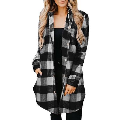 China Breathable Ladies Loose Oversized Cotton Plaid Shirt Vintage Button Jacket And Coats Anorak for sale