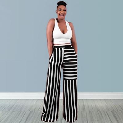 China Factory direct sales XL breathable hot sale casual black and white vertical stripes were slim women's Wide-leg pants for sale