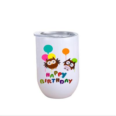 China 12oz Sublimation Wine Wall Stainless Steel Egg Shape Wine Tumbler Double Stocked Straight Cup Tumbler Insulated Blank For Customize for sale