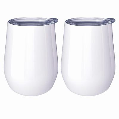 China 2 Pack 12oz Sublimation White Wine Glass Egg Shaped Double Stocked Wall Tumblers Stainless Steel Tumblers for sale