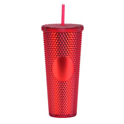 China Sport Plastic Studded Tumbler 24oz Collection Custom Logo Stud Cup With Lid And Straw Shinning Diamond Cup Mug for sale