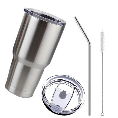 China Sustainable Double Walled Vacuum Insulated 30 oz Stainless Steel Powder Coated Tumbler With Straw And Sleeve for sale