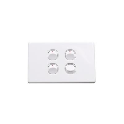 China hot sale australian standard saa standard plastic wall switch 4 gang 2 way switch, wall lamp switch 118mm*74mm for sale