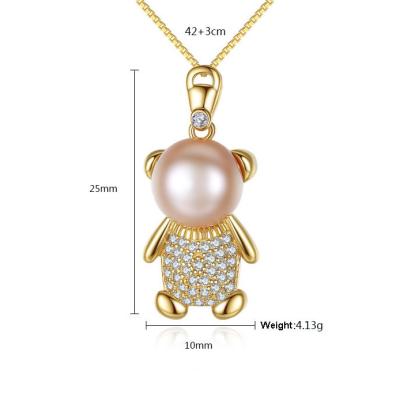 China 2021 Cute Silver Bear S925 Pearl Necklace Pendant Jewelry for sale