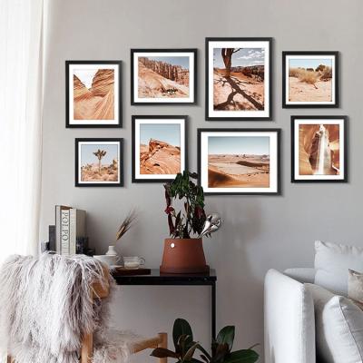 China Modern Realistic EAGLEGIFTS 8 Pcs Landscape Poster Sets Background Decoration Gallery Framed Wall Art Prints for sale