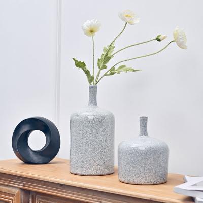 China EAGLEGIFTS Contemporary Nordic Cylinder Shape Mini Marble Ceramic Flower Bud Vases Set Home Decoration Tall Bottleneck Stoneware Vase for sale