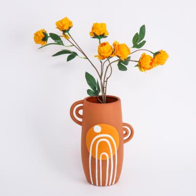 China EAGLEGIFTS Boho Decoration Pottery Flower Vase Nordic Rustic Hand Painted Dining Table Flower Container Office Home Decor for sale