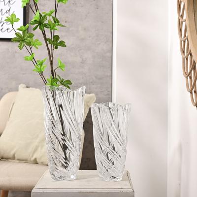 China Clear Tube Art Irregular Shape Hand Blown Glass Vase Big Flower Minimalist EAGLEGIFTS Elegant Hurricane Vase for Wedding Centerpiece for sale