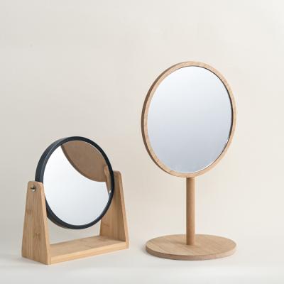 China EAGLEGIFTS Round Vanity Table Holder Round Wooden Portable Custom Bamboo Minimalist Desk Minimalist Mirror Desk Cosmetic Mirror With Stand for sale