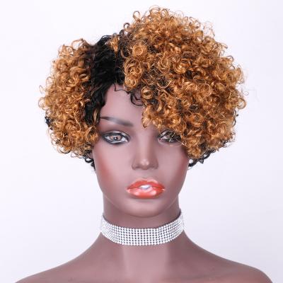 China Glueless Hair Short Lead Curly Wig For Women Ombre Color Hair Machine Made Cheap Full Wig Brazilian Hair Wigs for sale