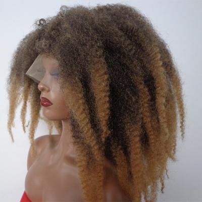 China Glueless Ombre Glueless Short Afro Crochet Hair Lace Front Wigs African Colored Women Cosplay Wig Synthetic Lace Front Wigs With Bangs For for sale